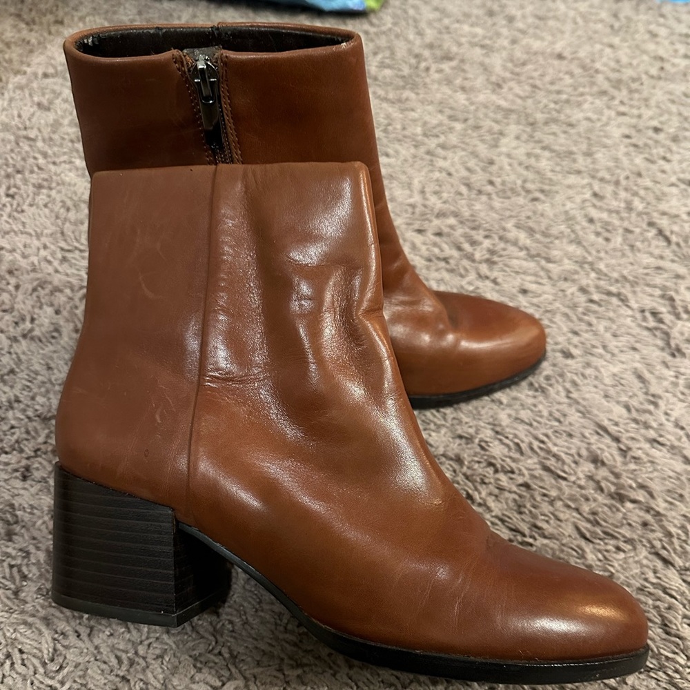 Sam Edelman Joey brown leather booties with block heel